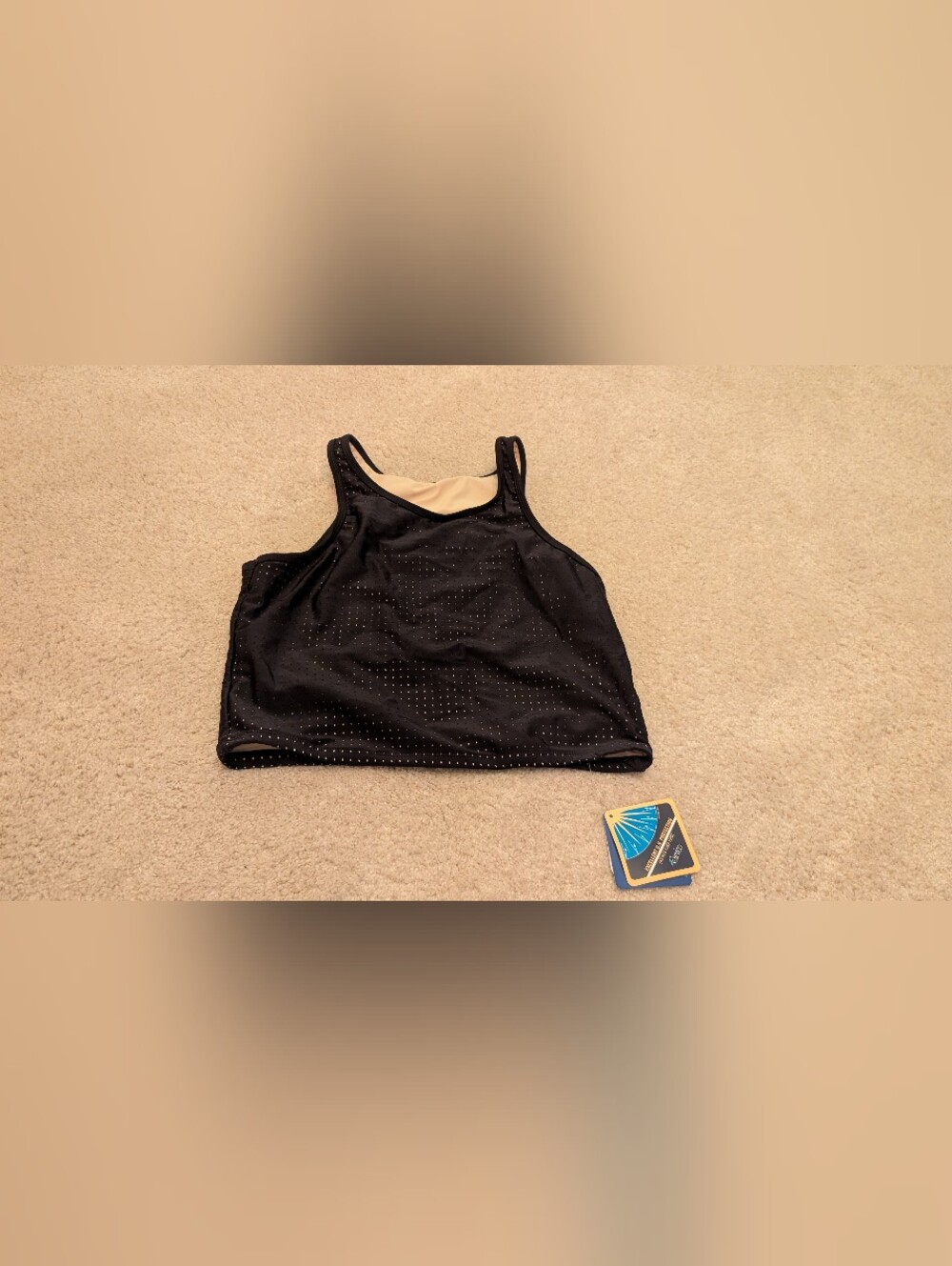Fabletics Valentina Midi Bikini Top Black/Nude Perforated — NWT